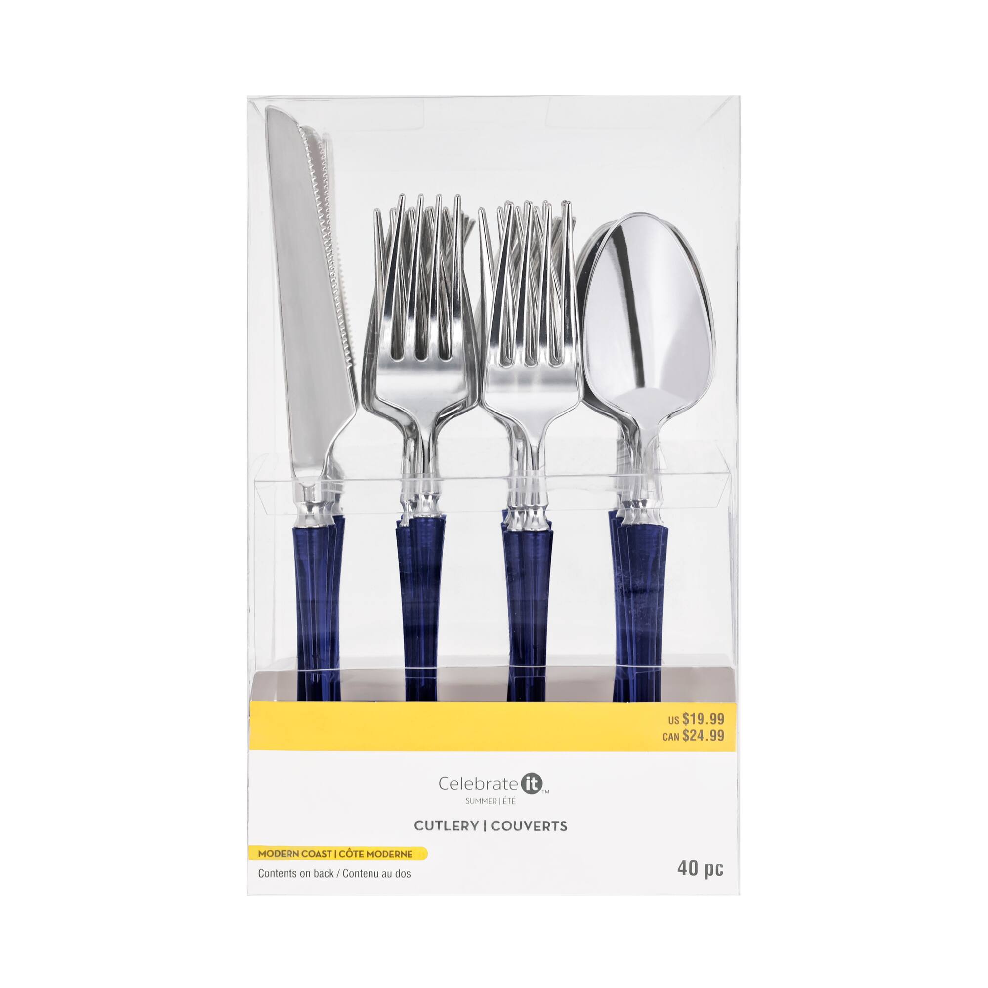 Modern Coast Blue Two-Tone Plastic Cutlery Set by Celebrate It™